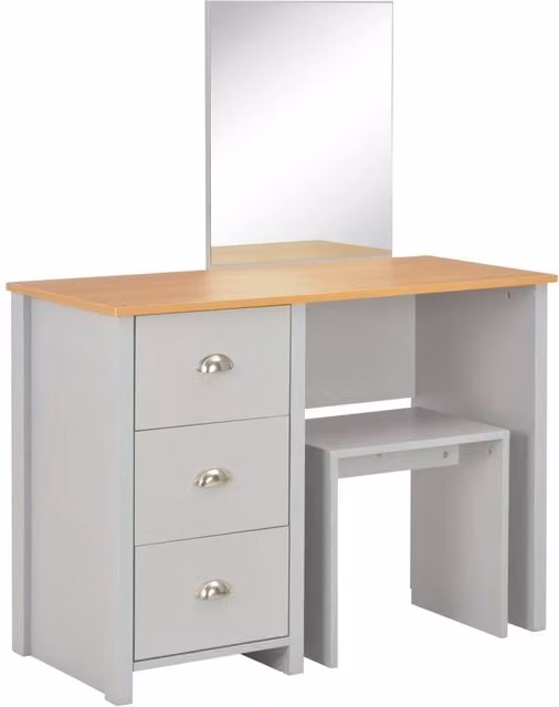 Berkfield Home Modern Dressing Table with Mirror and Stool, Grey, W/D/H: 104 x 45 x 131 cm
