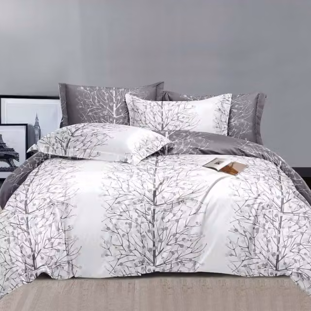 Ezysleep Silver Nature Printed Duvet Set and Pillowcase in Silver and Grey, 200 cm