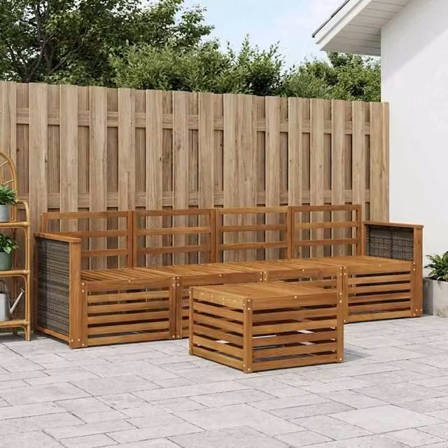 Berkfield Home 5-Piece Outdoor Sofa Set in Brown Solid Acacia Wood