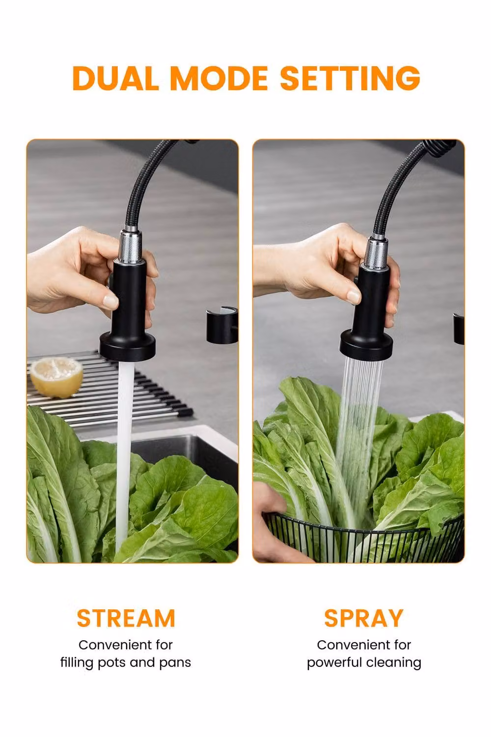 JANLEMNY Matte Black Kitchen Mixer Tap with Pull-Out Spray and 360 Degree Swivel Spout – 2