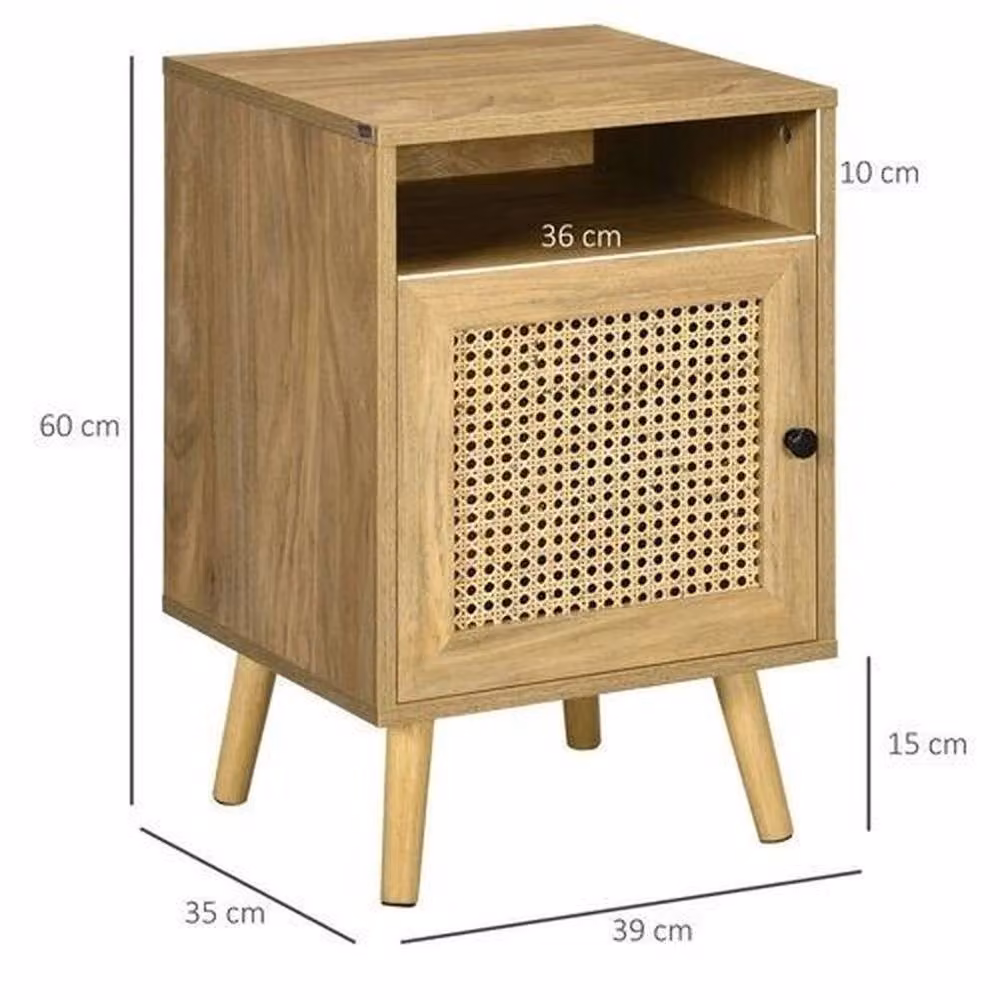 EONLION Set of 2 Brown Bedside Tables with Rattan Mesh Doors – 2