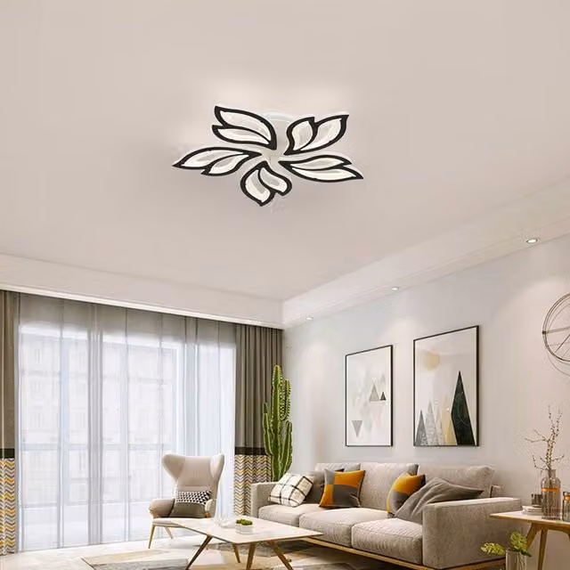 NIVOR Modern Black Dimmable LED Ceiling Light with Remote Control, 60W Organic Leaf Design