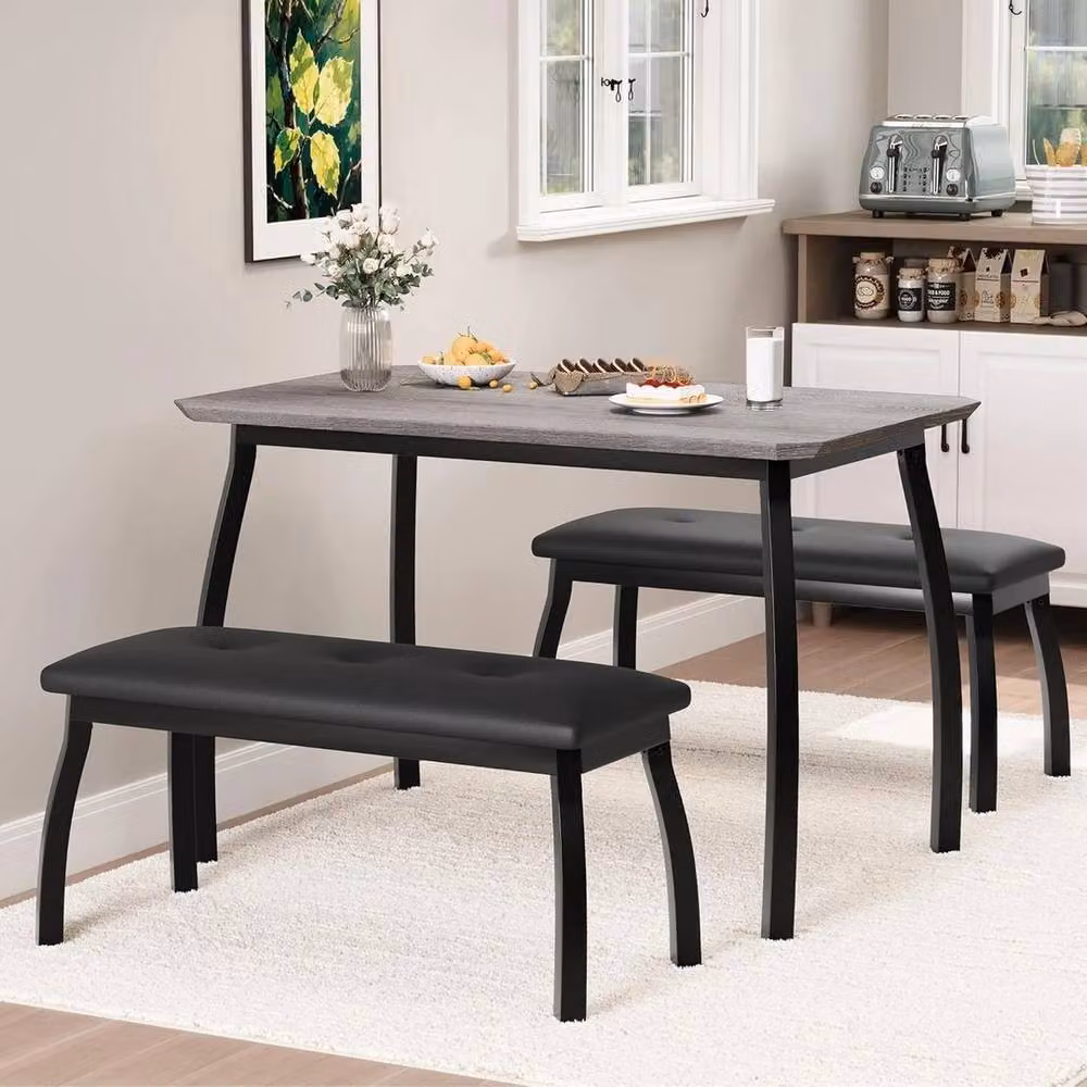 VOGREX 3-Piece Modern Kitchen Dining Table Set with 2 Upholstered Benches, Multicolour, W/D/H: 120 x 65 x 76 cm – 3