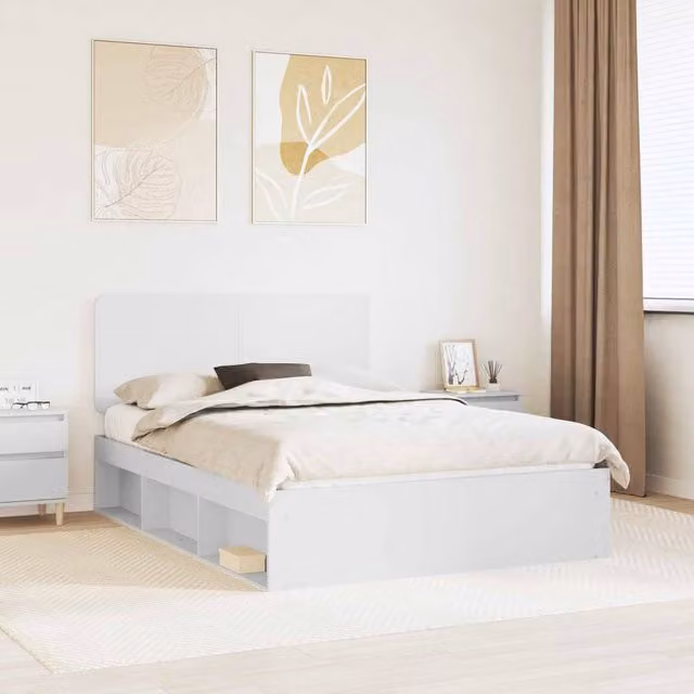 Berkfield Home Modern Bed Frame with Headboard in White Solid Pine Wood, W: 140 cm, L: 200 cm