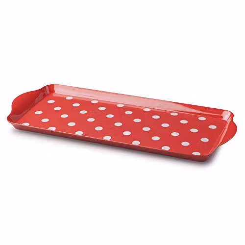 Zeal Melamine Dotty Rectangular Serving Tray with Handles, Red, W: 38 cm, D: 17 cm
