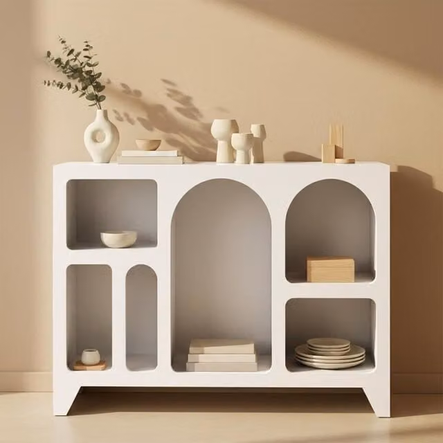 OHS Modern Arched Sideboard Display Unit and Buffet Cabinet in White Matt Finish – 1