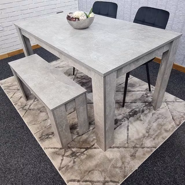 Kosy Koala Modern Dining Room Furniture Set featuring a Brown Rectangular Table, 2 Black Velvet Chairs and 1 Bench in Grey – 1