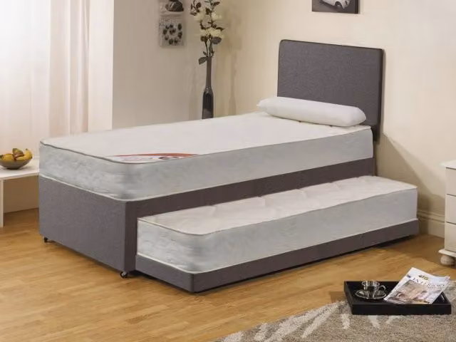 Dura Beds Eton Deluxe Divan Guest Bed, Grey Upholstered Fabric, W/D/H: 90 x 190 cm