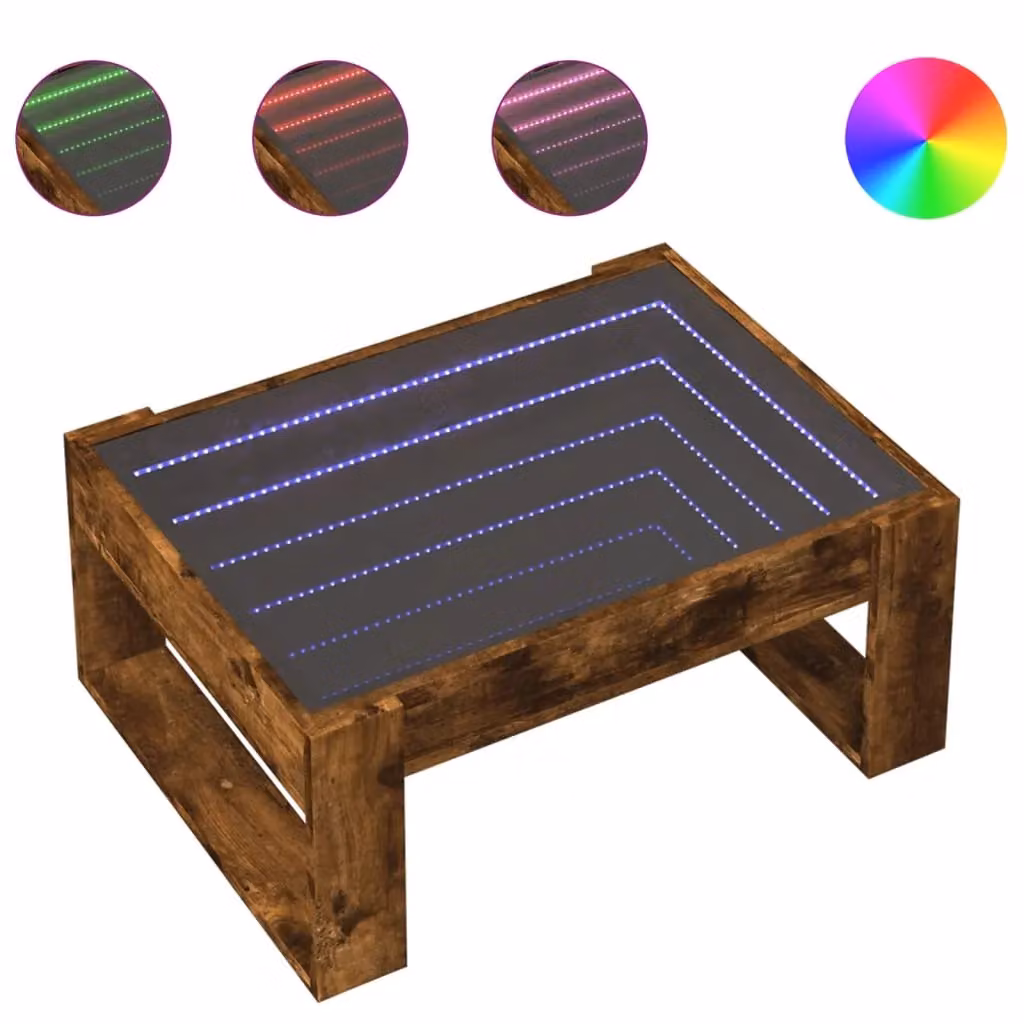 Berkfield Home Infinity LED Coffee Table in Smoked Oak Brown, W: 70 cm, D: 53 cm, H: 30 cm – 2