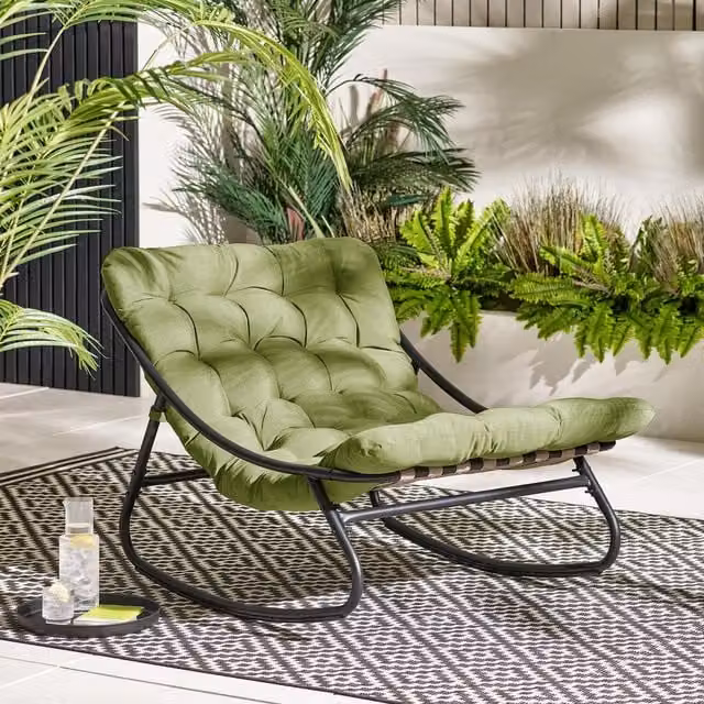 FurnitureboxUK Hydra Outdoor Garden Rocking Chair with Green Cushions and Weather Cover
