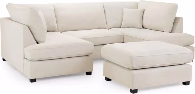 Zaye Living Carnaby U-Shape Corner Sofa with Matching Ottoman in Beige Fabric