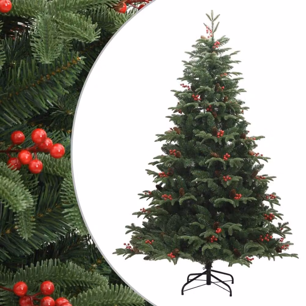 Berkfield Home Beautiful Artificial Hinged Christmas Tree with Cones and Berries in Green, H: 180 cm, W: 120 cm, D: 120 cm – 2