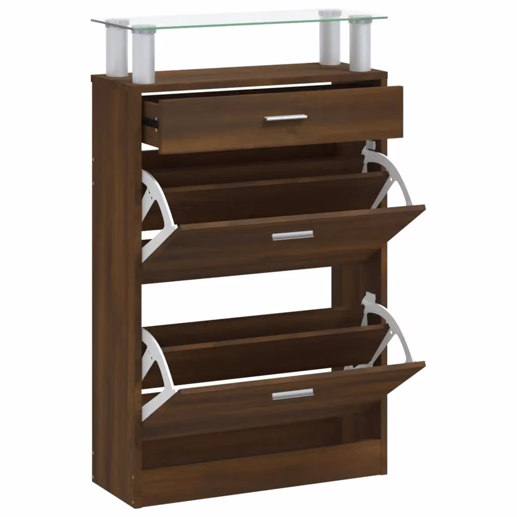 Berkfield Home Brown Shoe Cabinet with Tilting Compartments and Drawers, W: 63 cm, D: 24 cm, H: 104 cm – 2