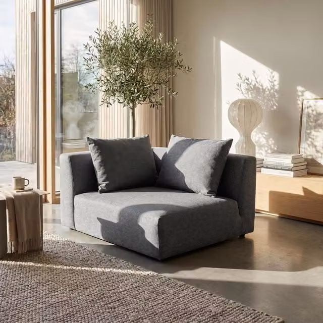 Abakus Direct Tokyo Right Corner Seat in Charcoal Grey Brushed Tweed Fabric with Deep Seat – 1