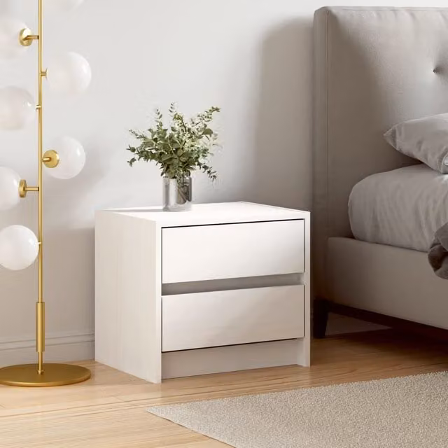 Berkfield Home White Rustic Solid Wood Pine Bedside Cabinet W/D/H: 40 x 31 x 35.5 cm – 1