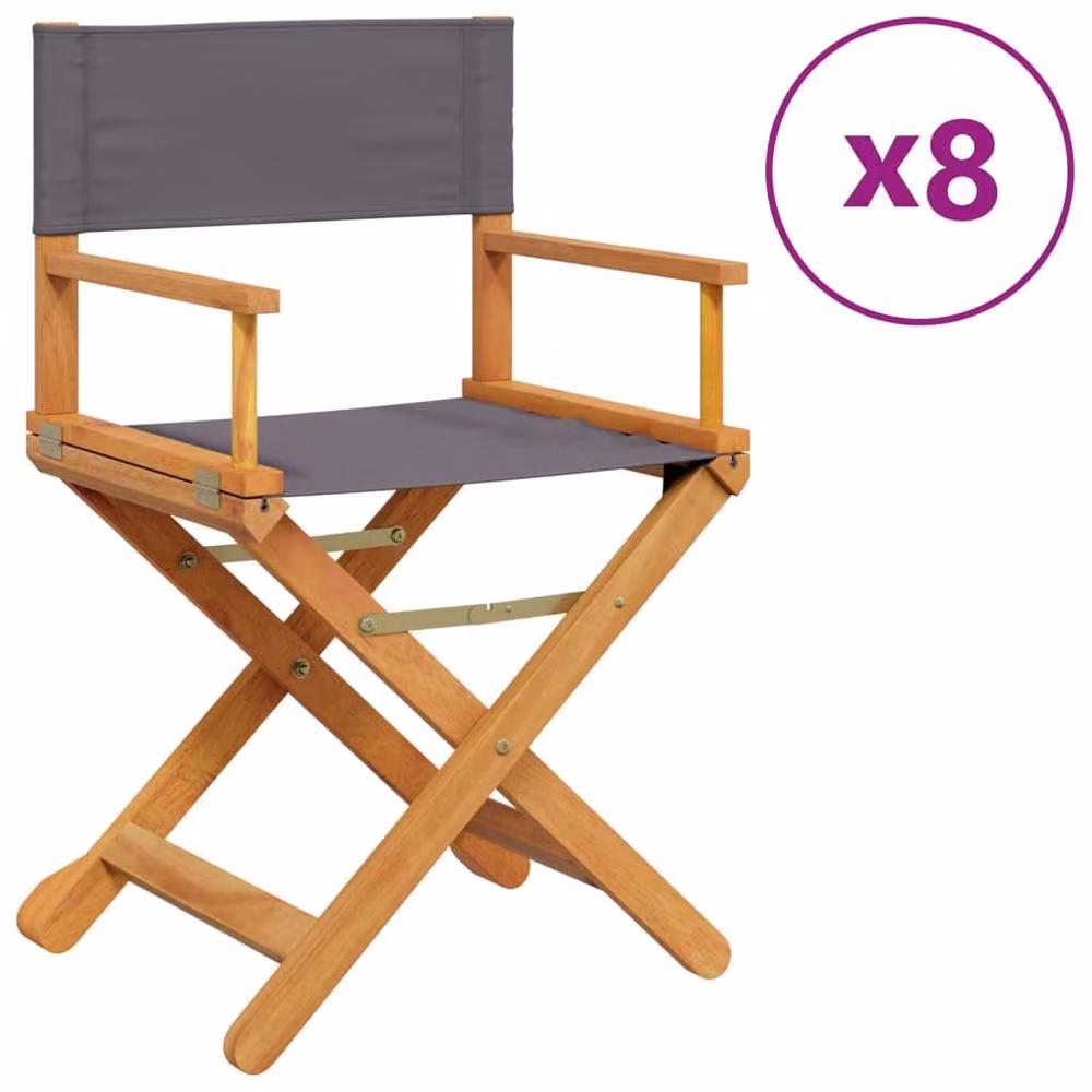 Berkfield Home 8 Piece Folding Garden Chair Set in Dark Grey Fabric and Oiled Acacia Wood – 2
