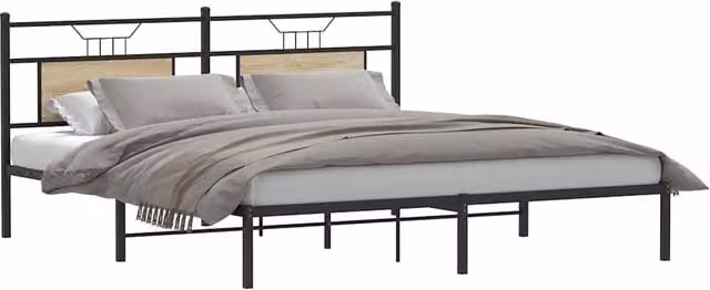 Berkfield Home Sonoma Oak Decorative Bed Frame in Light Brown, W/D/H: 183 x 188 x 91.5 cm