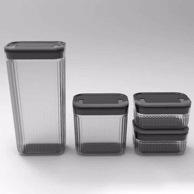 Good Food 4 Piece Airtight Glass Food Storage Set, Grey, Stackable