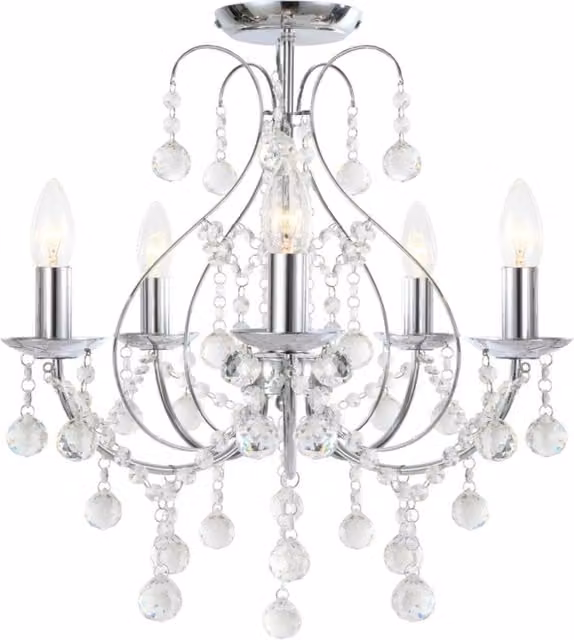 First Choice Lighting Sapparia 5lt Flush Ceiling Light in Chrome with Crystal Details