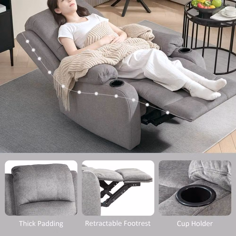 FORGEVIO Modern Recliner Armchair in Grey Microfibre Fabric for your Living Room – 3