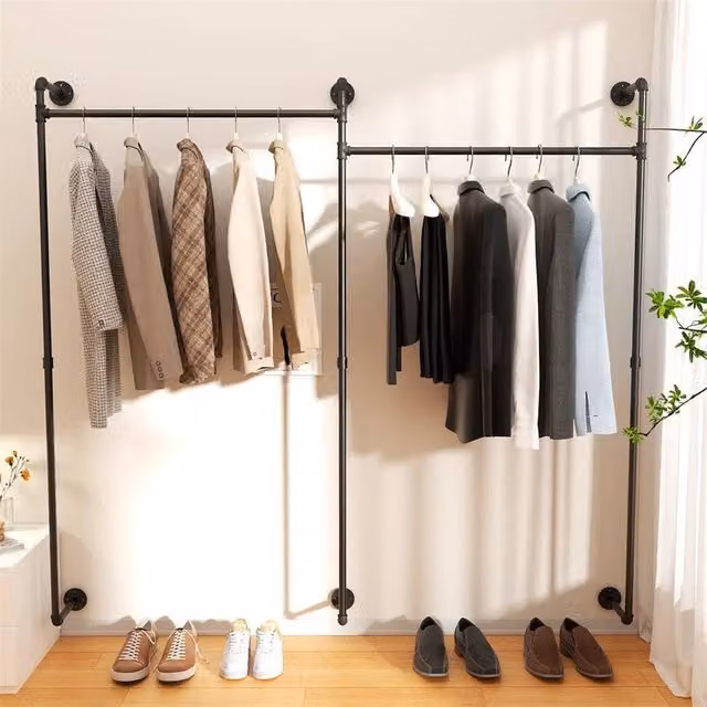 EONLION Black Lacquered Metal Wall Mounted Clothes Rail, Width: 50 cm