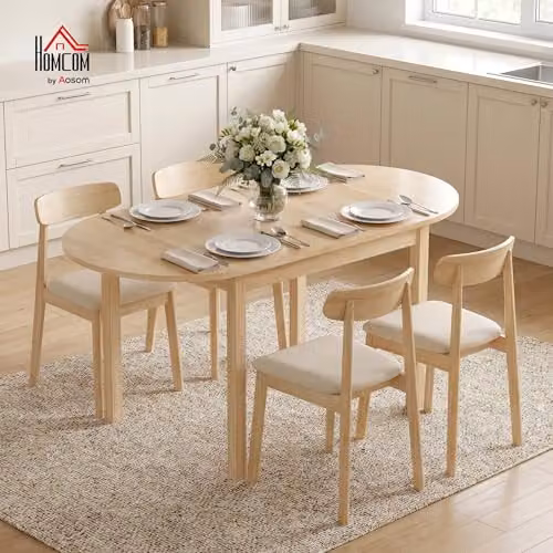 HOMCOM Oval Solid Wood Folding Dining Table with Butterfly Drop Leaf, Brown and Multicolour, W/D/H: 140 x 70 x 75 cm – 2