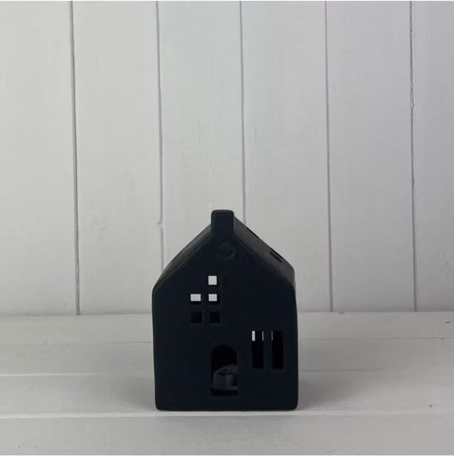 KDMD Black Ceramic LED House with Cut Out Windows for Tabletop Christmas Decor