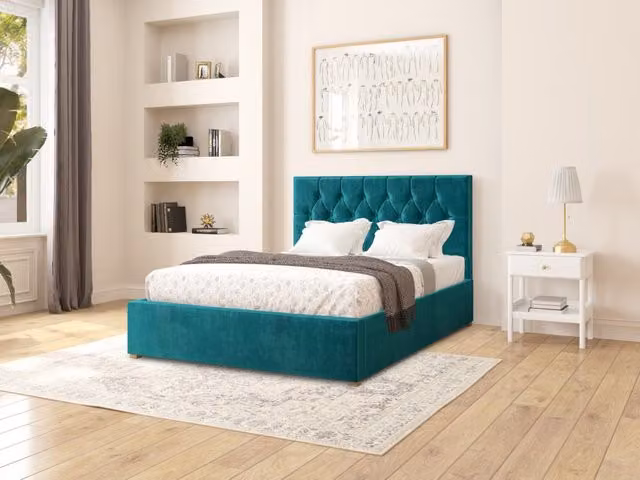 Aspire Store Olivier Chesterfield Ottoman Bed in Turquoise Velvet Fabric