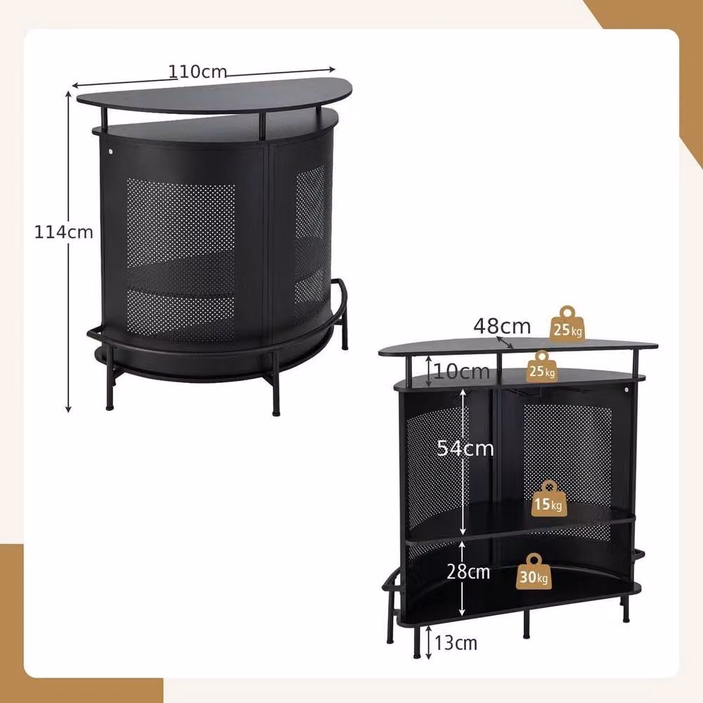 Hinsinc Industrial 4-Tier Curved Counter Home Bar Table in Black – 2
