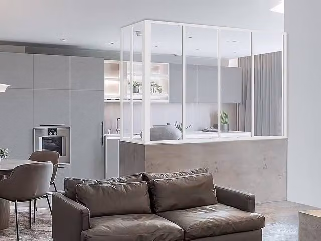 Vente-unique Modern Corner Glass and Power-Coated Aluminium Partition in White, W/D/H: 120 x 60 x 105 in – 1
