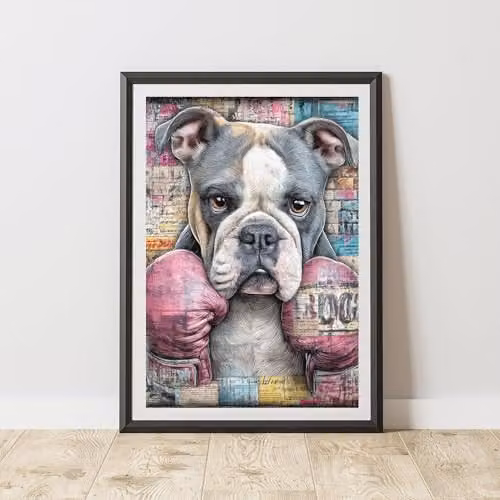 60 Second Makeover Boxing Bulldog Graffiti Print Urban Street Art Paper Poster, Multicolour, A3