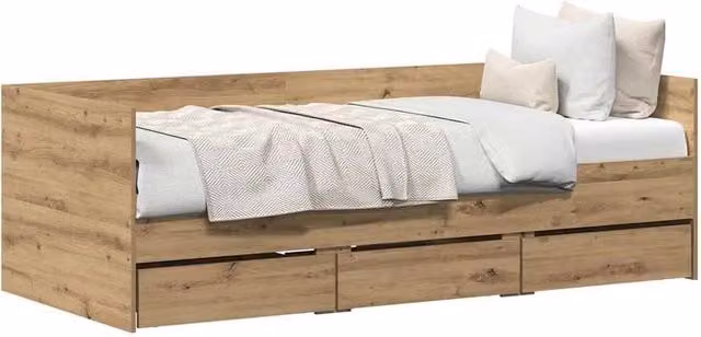Berkfield Home Modern Daybed in Artisan Oak and Beige Fabric, W/D/H: 200 x 90 x 65 cm