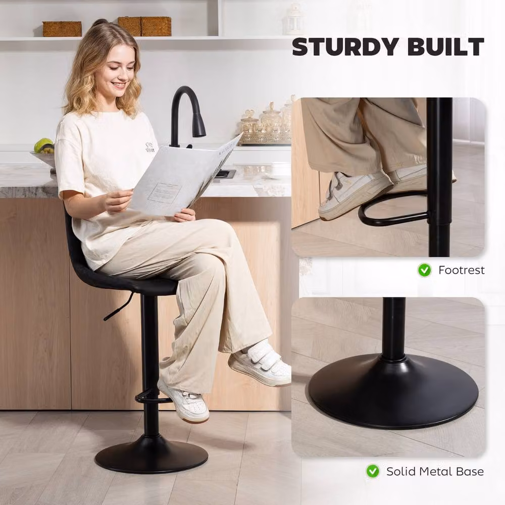 STILVORA Set of 2 Modern Black Synthetic Leather Bar Stools with 360 Degree Swivel Metal Frame – 5