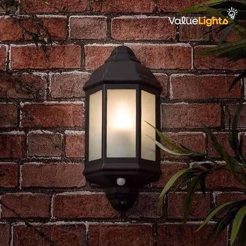 MiniSun Black Aluminium PIR Motion Sensor Outdoor Wall Lantern with 4W Warm White LED Bulb – 4