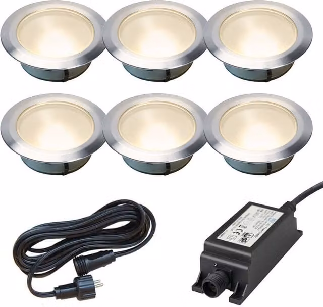 Ludeco 6-Piece LED Garden Ground Recessed Deck Light Kit in Silver Stainless Steel with Warm White Light