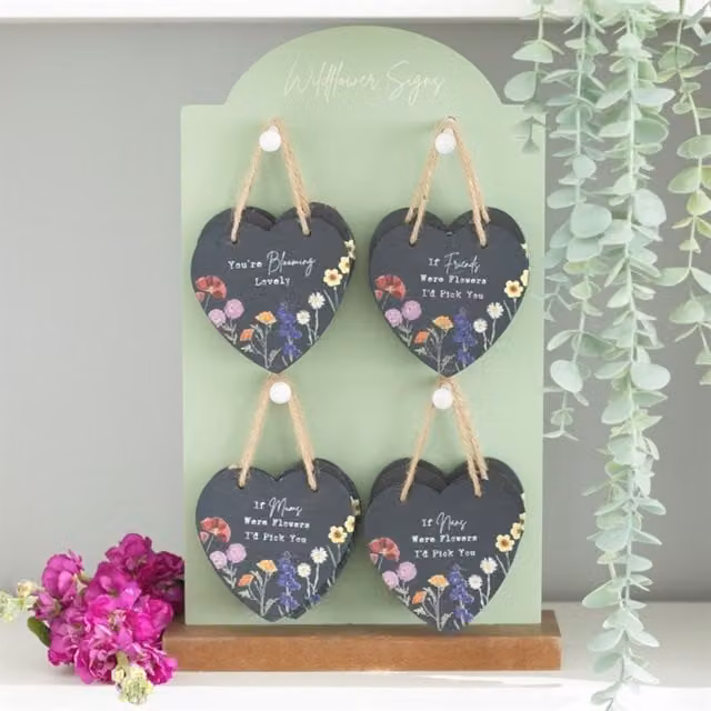 KDMK Set of 24 Wildflower Heart Slate Tabletop Signs in Anthracite and Black
