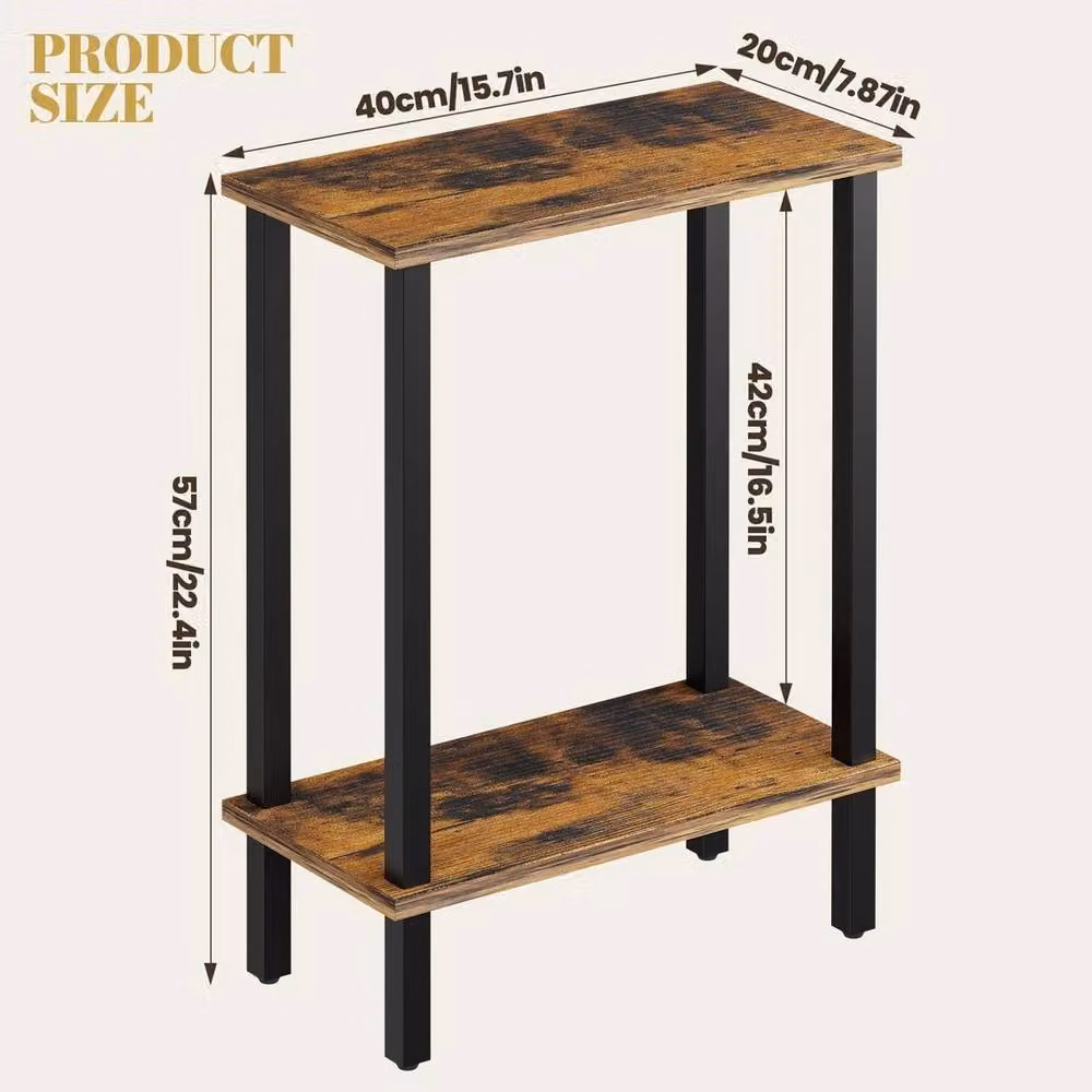 FORGEVIO Small Brown 2-Tier Industrial Side Table with Open Shelving – 2