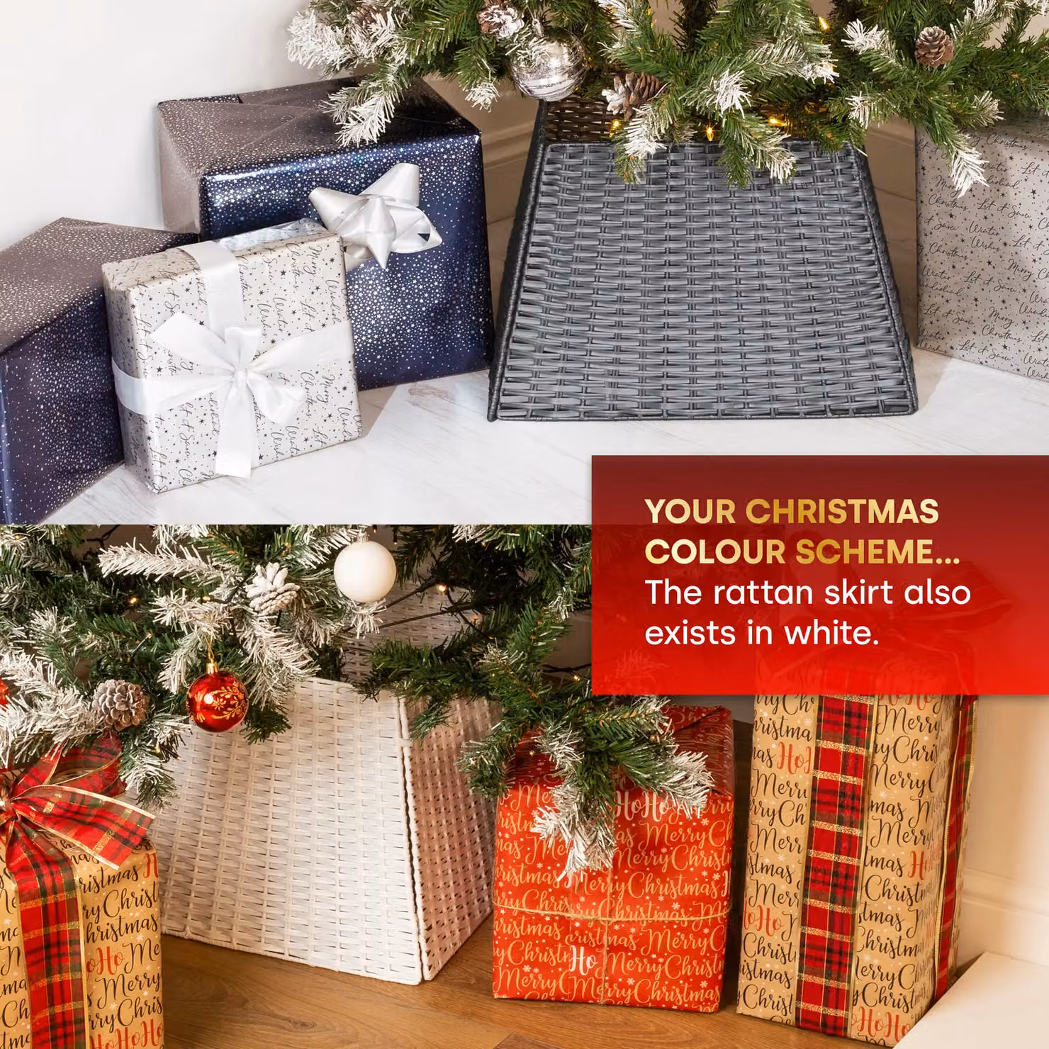Christmas Village Square Rattan Christmas Tree Skirt in Grey, W/D/H: 45.5 x 34.0 x 30.0 cm – 4