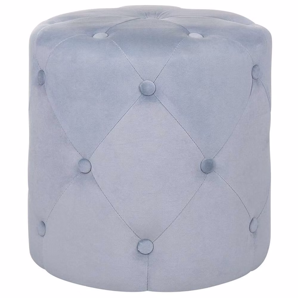 Wyld and Coco Round Tufted Grey Velvet Ottoman Pouffe – 1