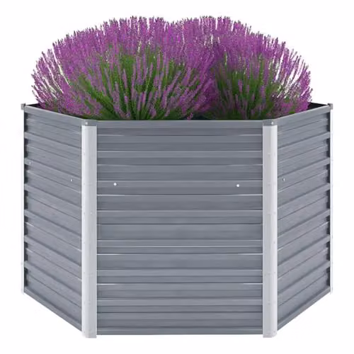 vidaXL Grey Galvanised Steel Raised Bed for Vegetable, Herb and Ornamental Gardens W/D/H: 129 x 129 x 77 cm – 1