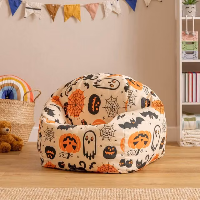 icon Kids Printed Halloween Childrens Bean Bag Armchair in Orange and Multicolour, Medium – 1