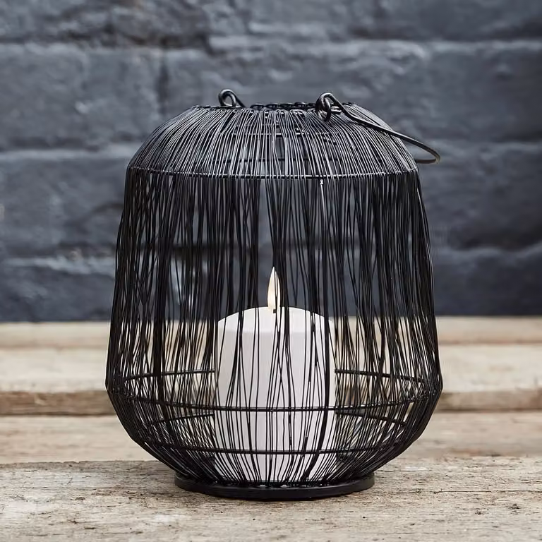 Lights4fun Antonio Large Black Metal Square Tabletop Garden Lantern with White TruGlow Pillar Candle W/D/H: 20.5 x 20.5 x 23.5 cm