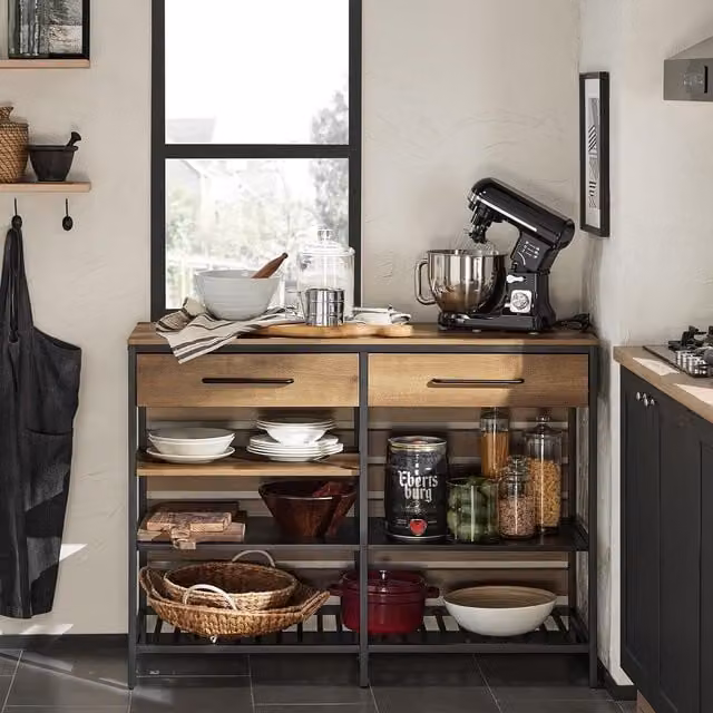 SoBuy Industrial Vintage Style Kitchen Island Sideboard with 2 Drawers, Brown