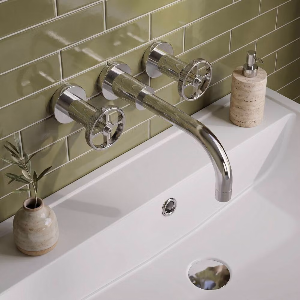 Balterley Tyrley Wall Mounted 3 Tap Hole Basin Mixer in Silver Chrome – 2