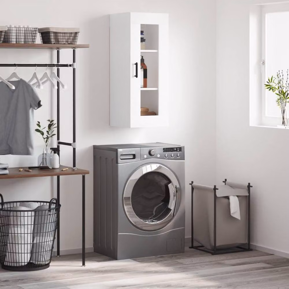 Berkfield Home Wall Mounted Cabinet with Glass Doors in White, W/D/H: 34.5 x 34.5 x 90 cm – 2