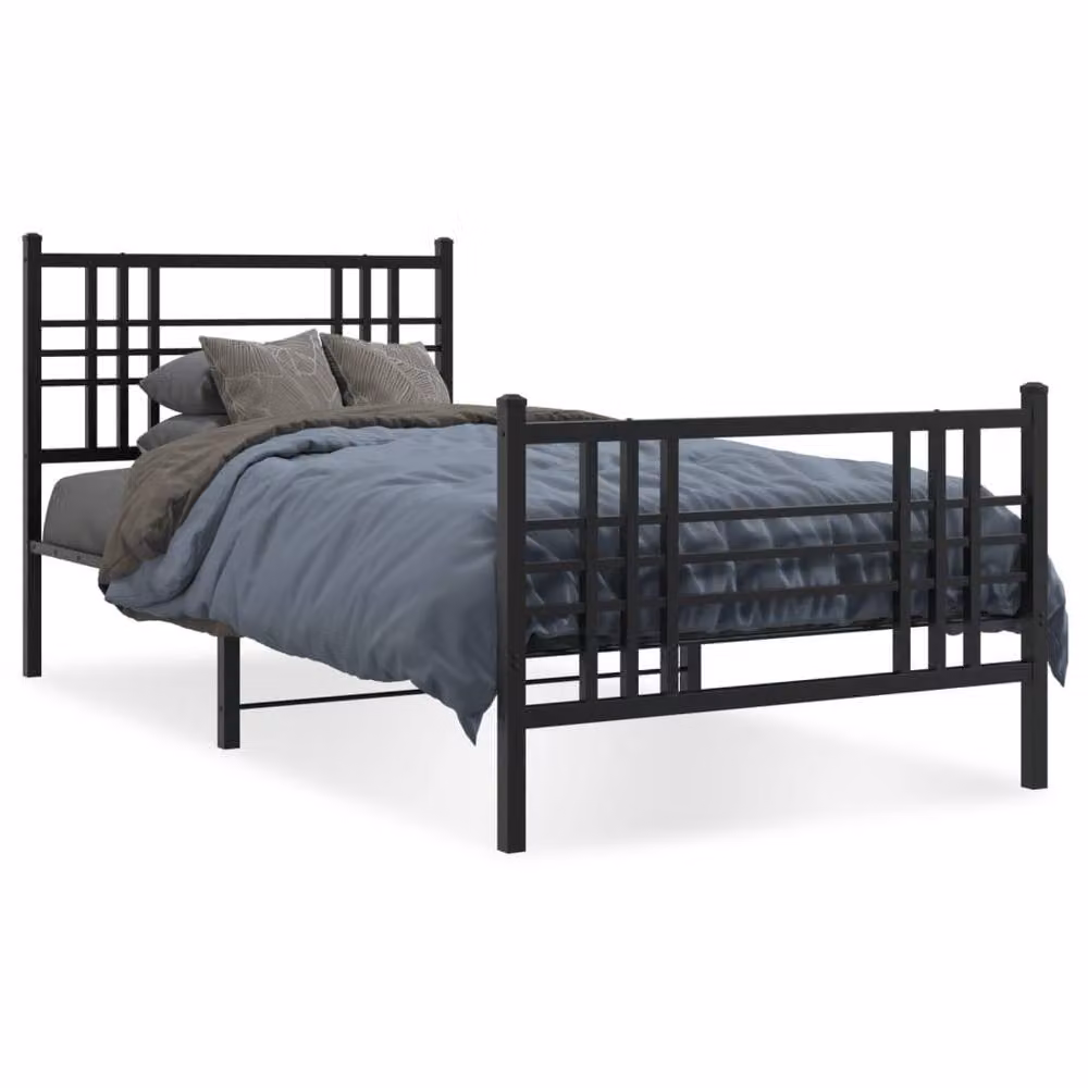 Berkfield Home Metal Bed Frame with Footboard, Black, W/D/H: 100 x 200 cm – 2