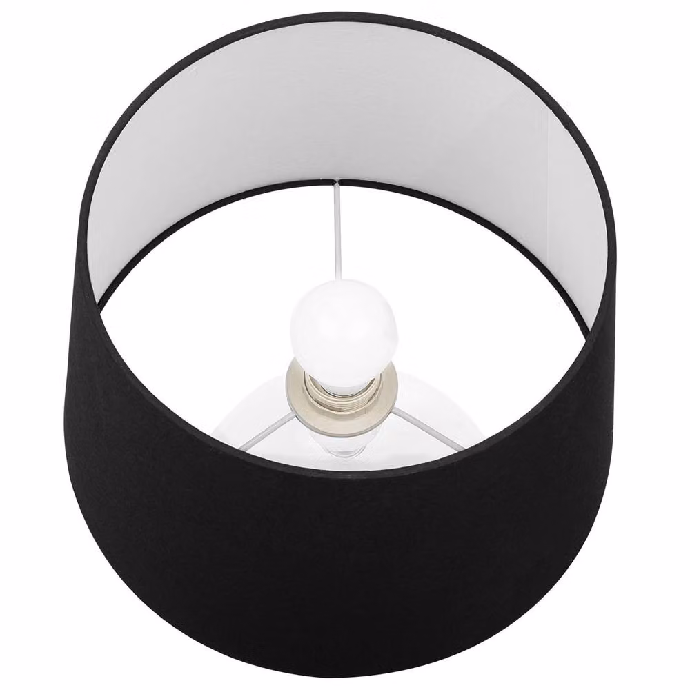 Wyld and Coco Modern Table Lamp with Transparent Glass Base and Black Fabric Drum Shade – 5
