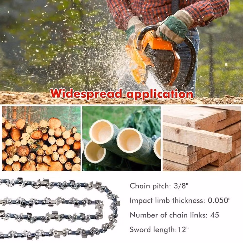 SPETLEK 12 Inch 3/8" LP Chainsaw Saw Chain Parts, 45DL, 0.050, 4 Pack, Silver – 4