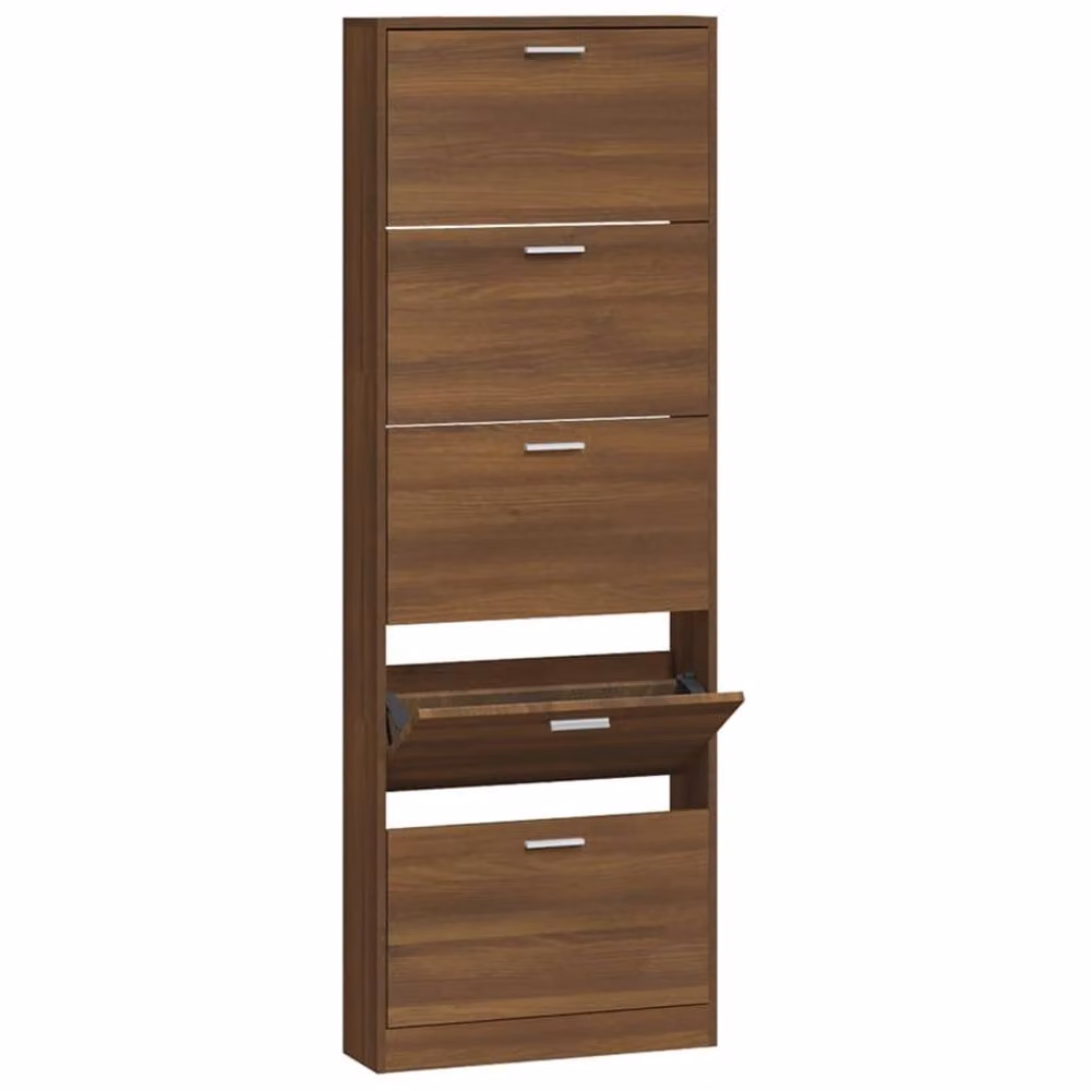 Berkfield Home Brown Oak Shoe Cabinet with Tilting Compartments, W: 59 cm, D: 17 cm, H: 169 cm – 2