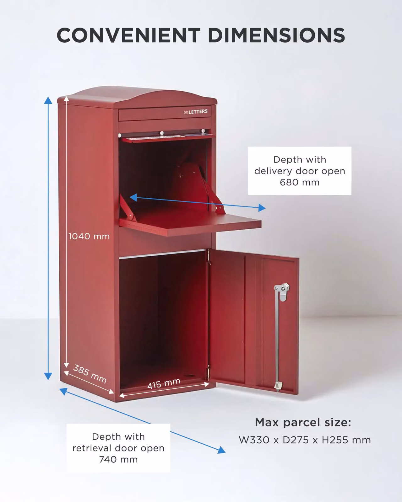 Homescapes Smart Parcel Box Large Curved Top Front Access Secure Delivery Box in Red – 6